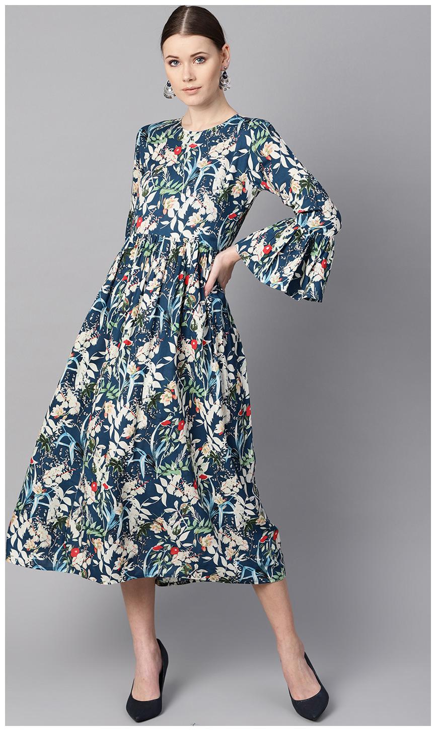 

AASI- HOUSE OF NAYO Rayon Floral Anarkali Kurta - Blue