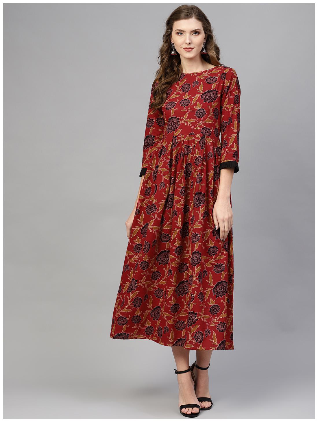 

AASI- HOUSE OF NAYO Maroon Printed Maxi dress