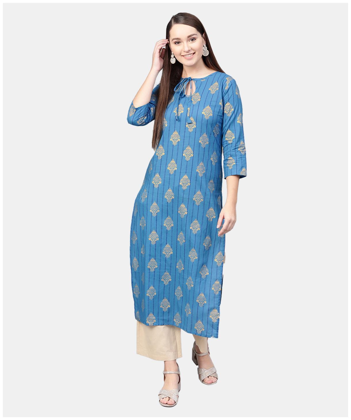 

AASI- HOUSE OF NAYO Women Blue Printed Straight Kurta