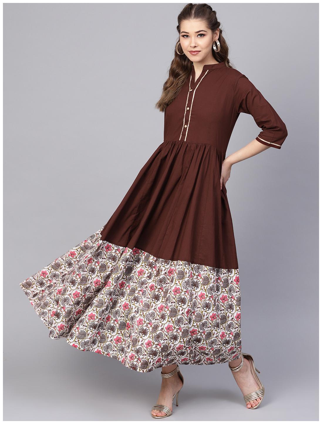 

AASI- HOUSE OF NAYO Brown Printed Maxi dress
