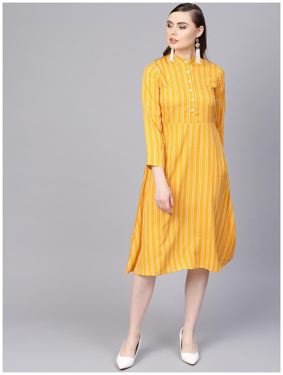 

AASI- HOUSE OF NAYO Yellow Striped A-line dress