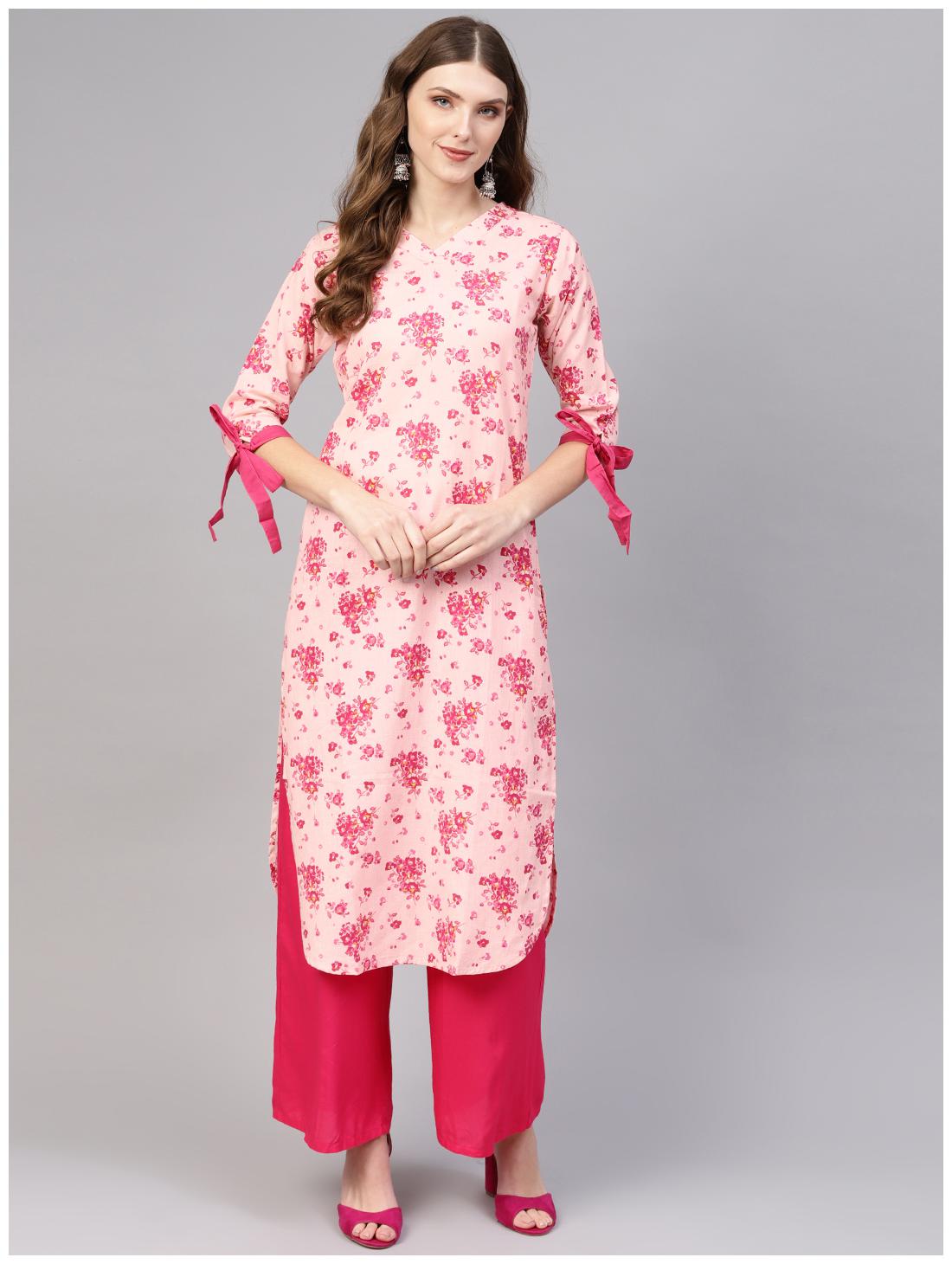 

AASI- HOUSE OF NAYO Women Peach Floral Straight Kurta