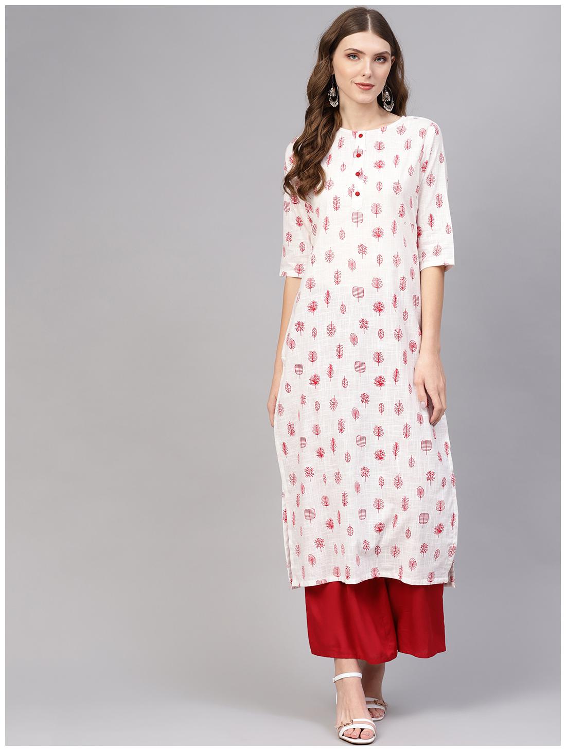 

AASI- HOUSE OF NAYO Women White Printed Straight Kurta