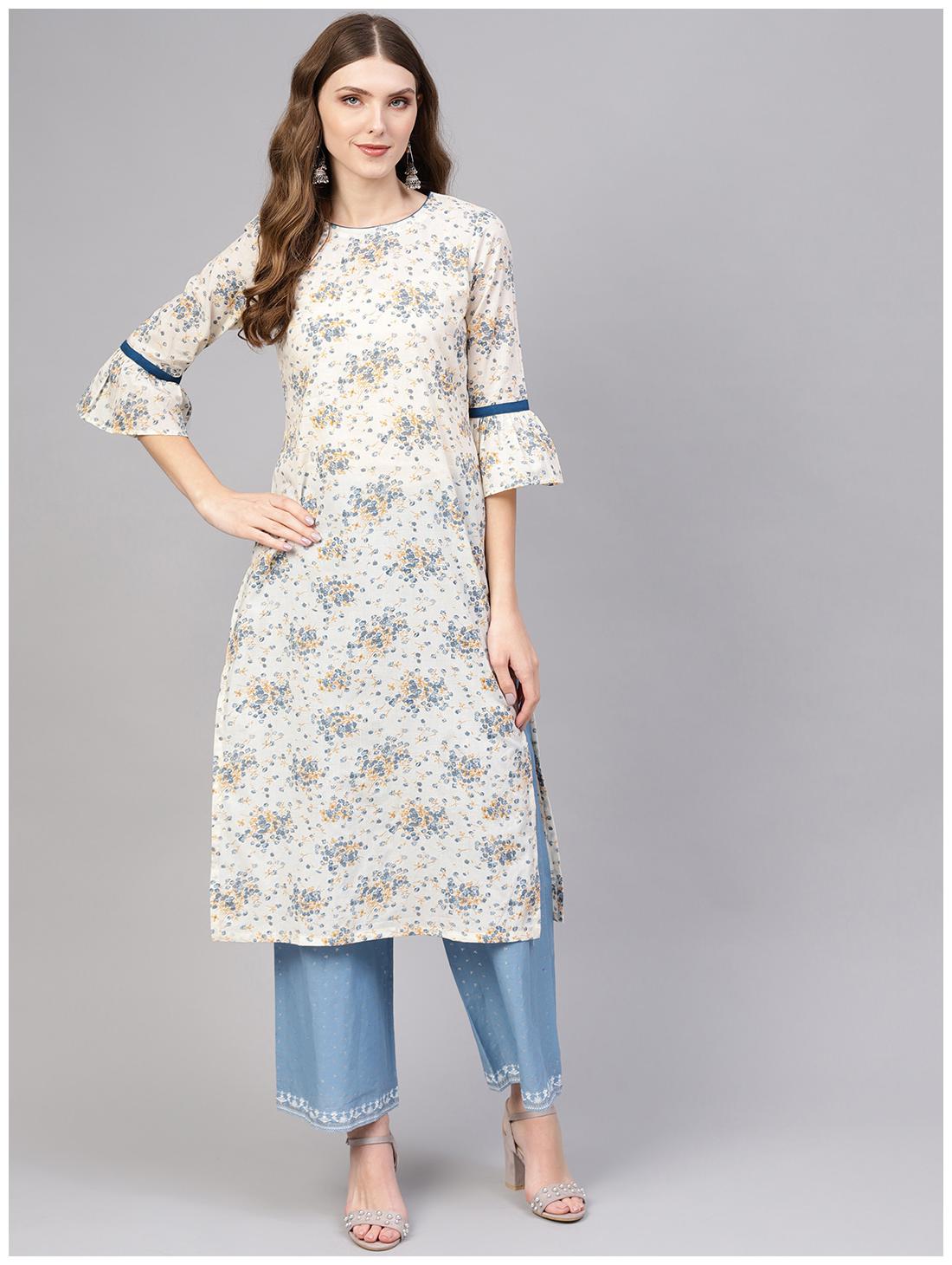 

AASI- HOUSE OF NAYO Women White Printed Straight Kurta