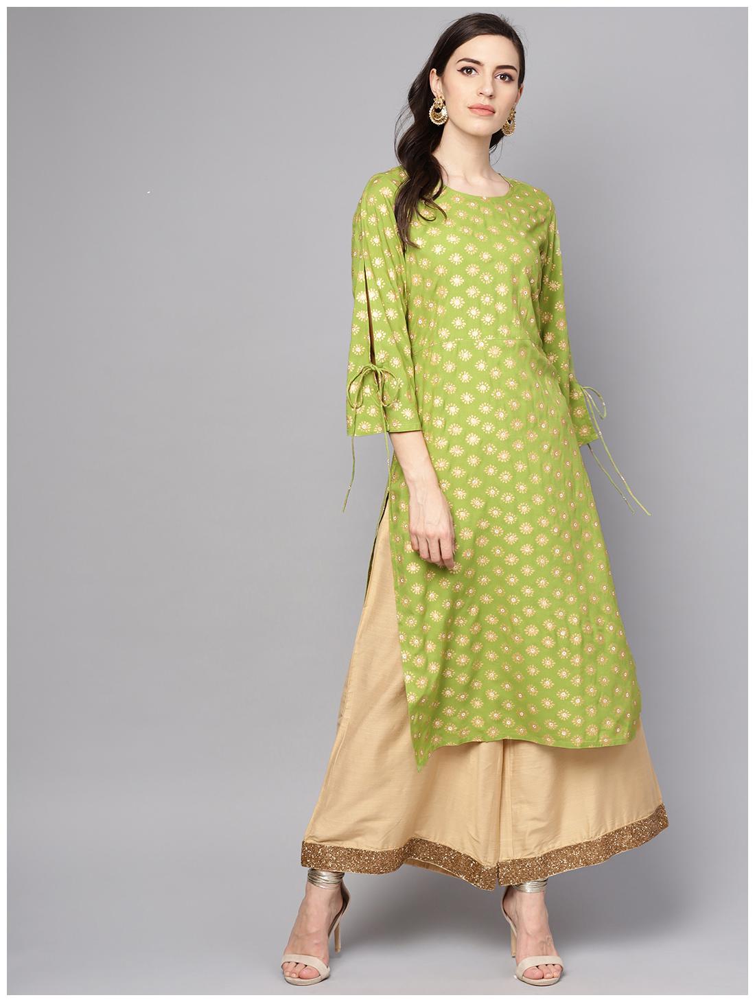 

AASI- HOUSE OF NAYO Women Green Printed Regular Kurta