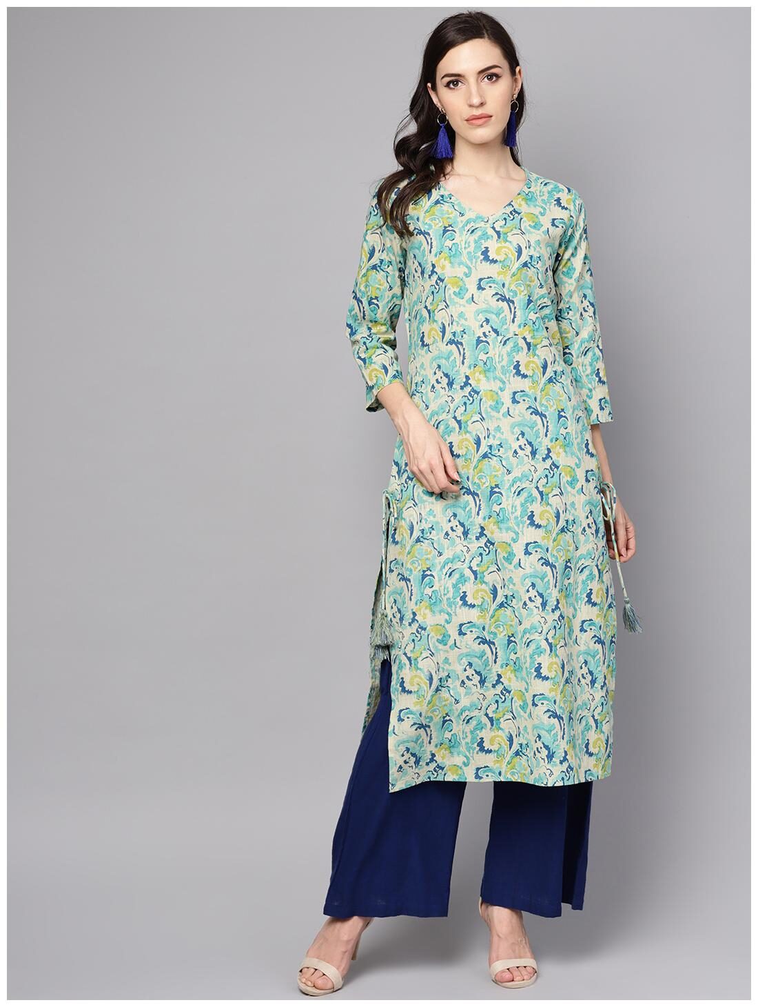 

AASI- HOUSE OF NAYO Women Green Printed Straight Kurta