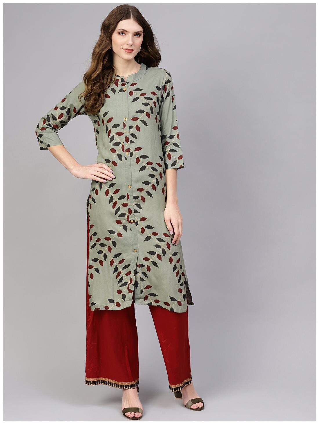 

AASI- HOUSE OF NAYO Women Grey Printed Straight Kurta