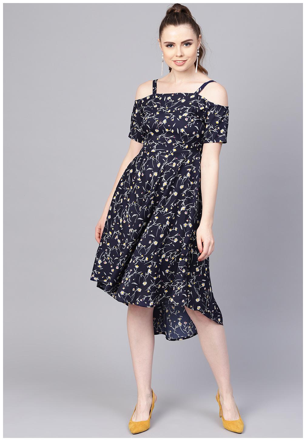 

AASI- HOUSE OF NAYO Blue Printed A-line dress