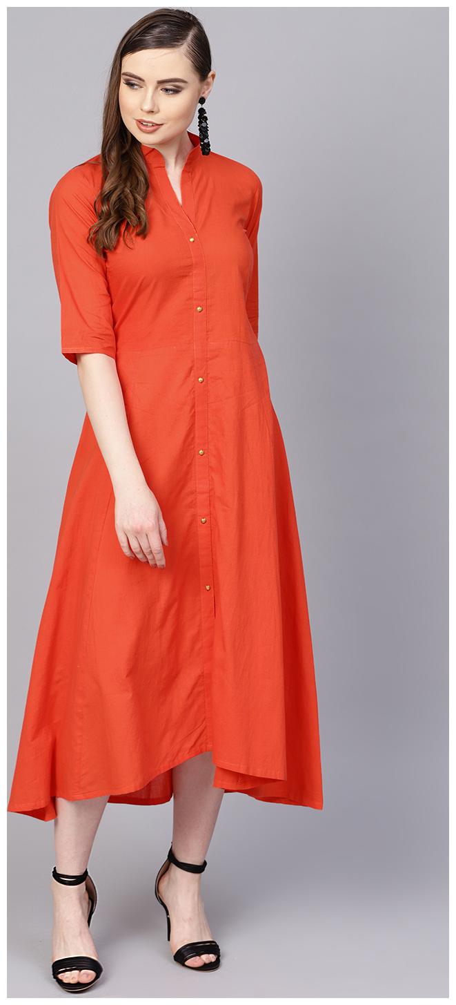 

AASI- HOUSE OF NAYO Orange Solid Maxi dress
