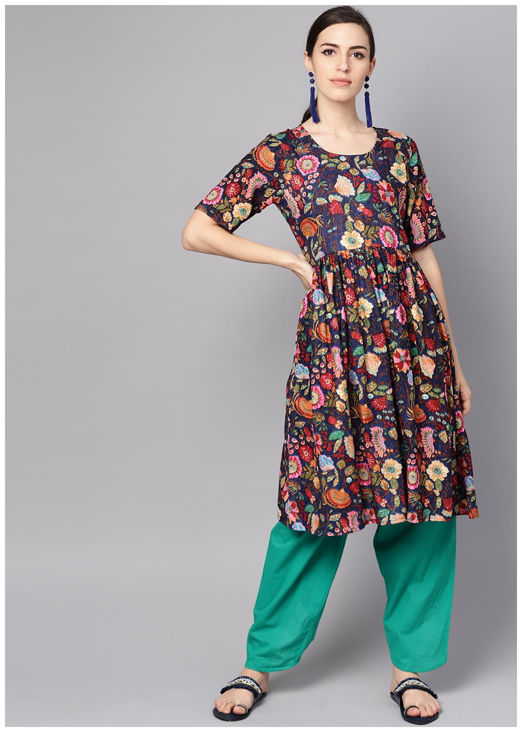 

AASI- HOUSE OF NAYO Women Multi Floral Anarkali Kurta With Pants