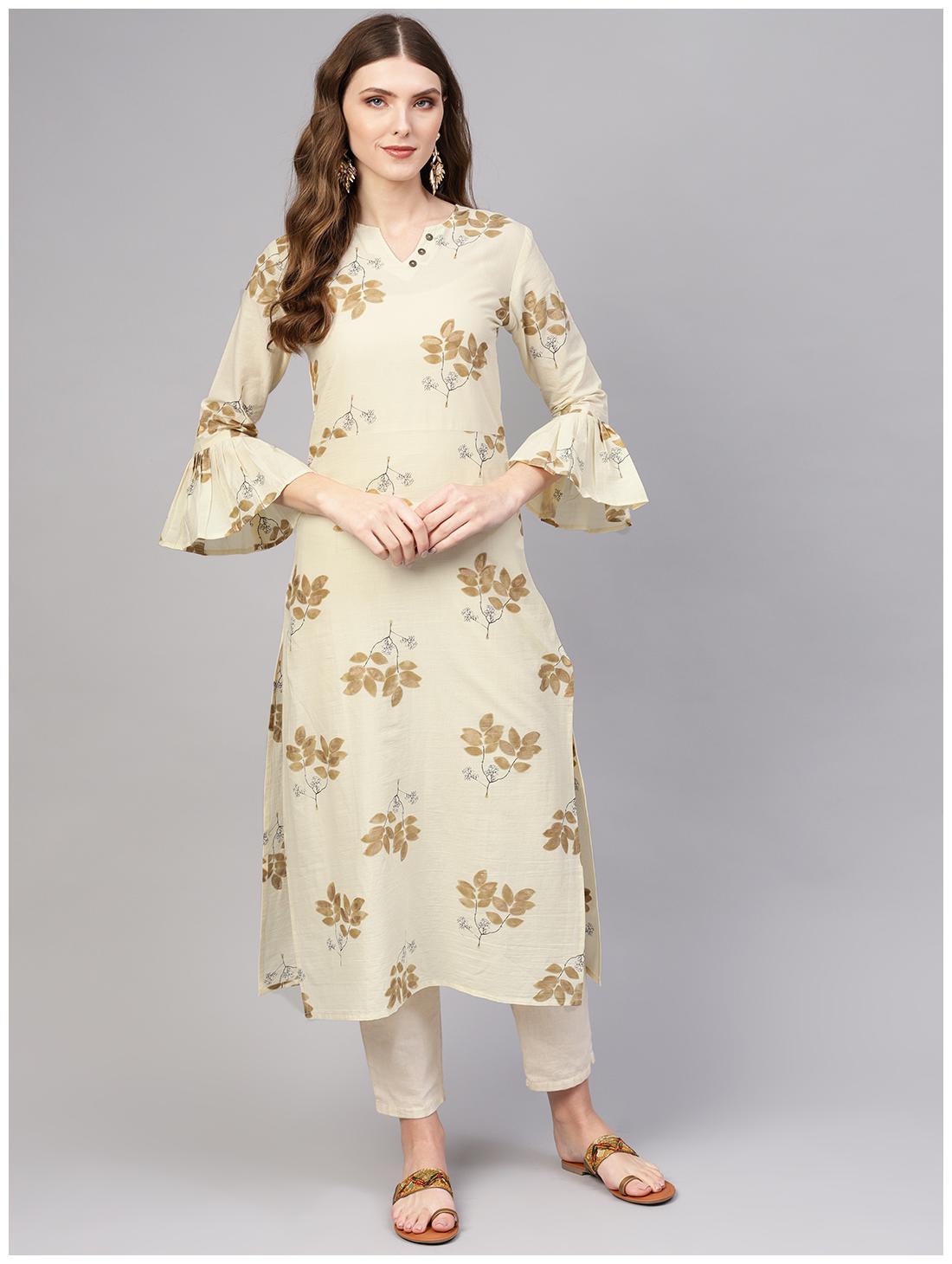 

AASI- HOUSE OF NAYO Women Off White Printed Straight Kurta