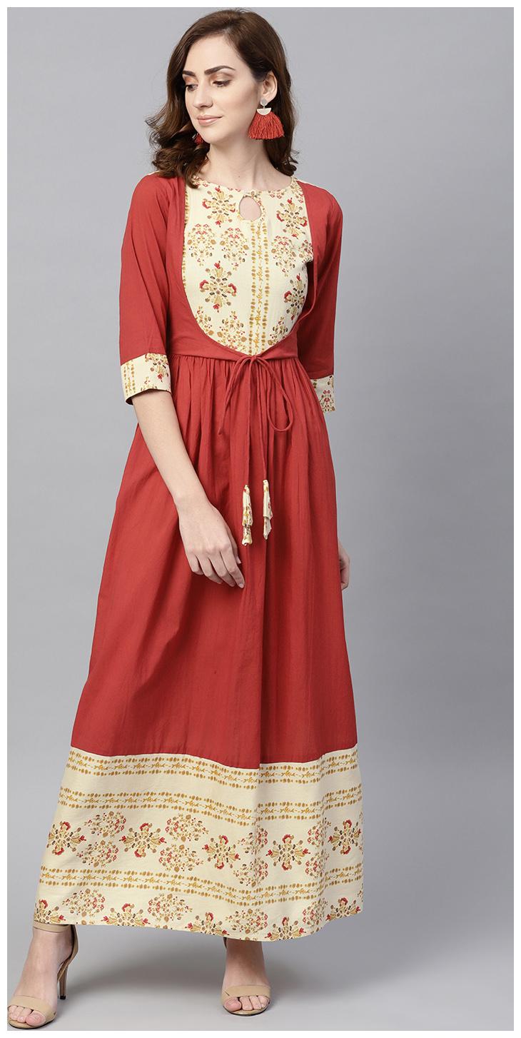 

AASI- HOUSE OF NAYO Cotton Printed Anarkali Kurta - Maroon