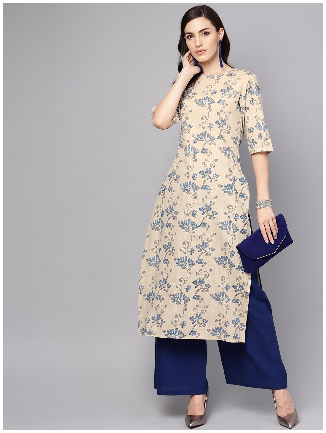 

AASI- HOUSE OF NAYO Women Beige Printed Straight Kurta