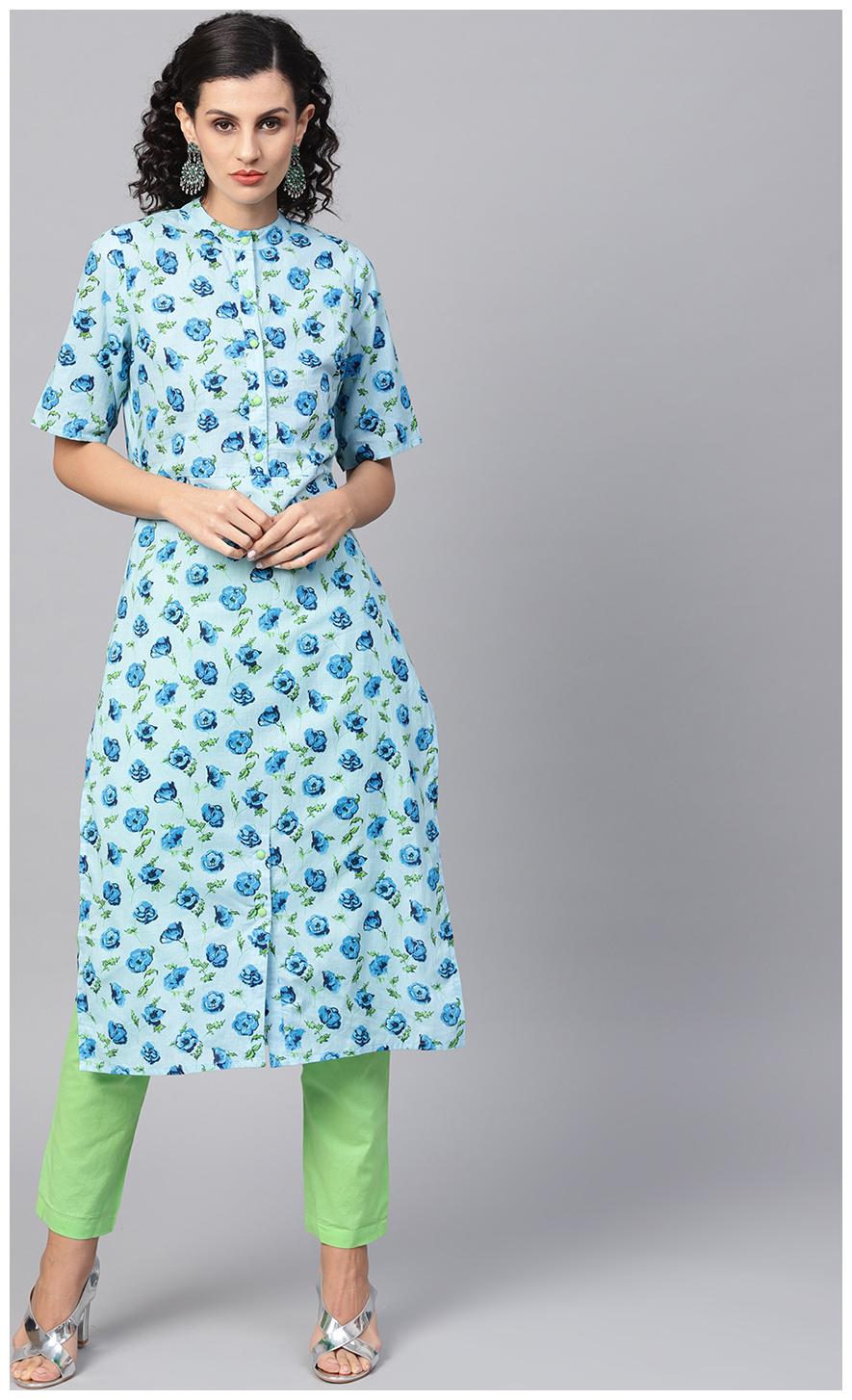 

AASI- HOUSE OF NAYO Women Blue Floral Straight Kurta With Palazzo