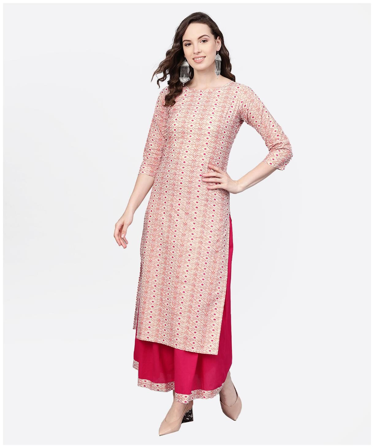 

AASI- HOUSE OF NAYO Women Off White Printed Straight Kurta With Skirt
