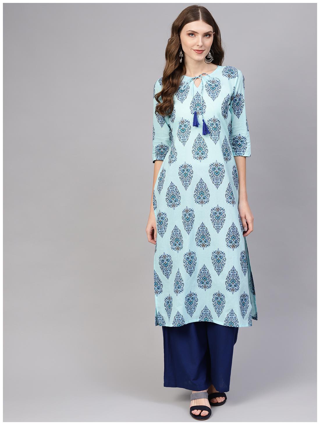 

AASI- HOUSE OF NAYO Women Blue Printed Straight Kurta