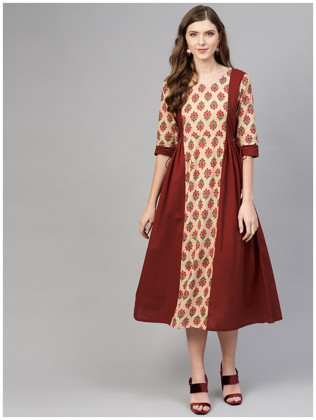 

AASI- HOUSE OF NAYO Maroon Floral A-line dress