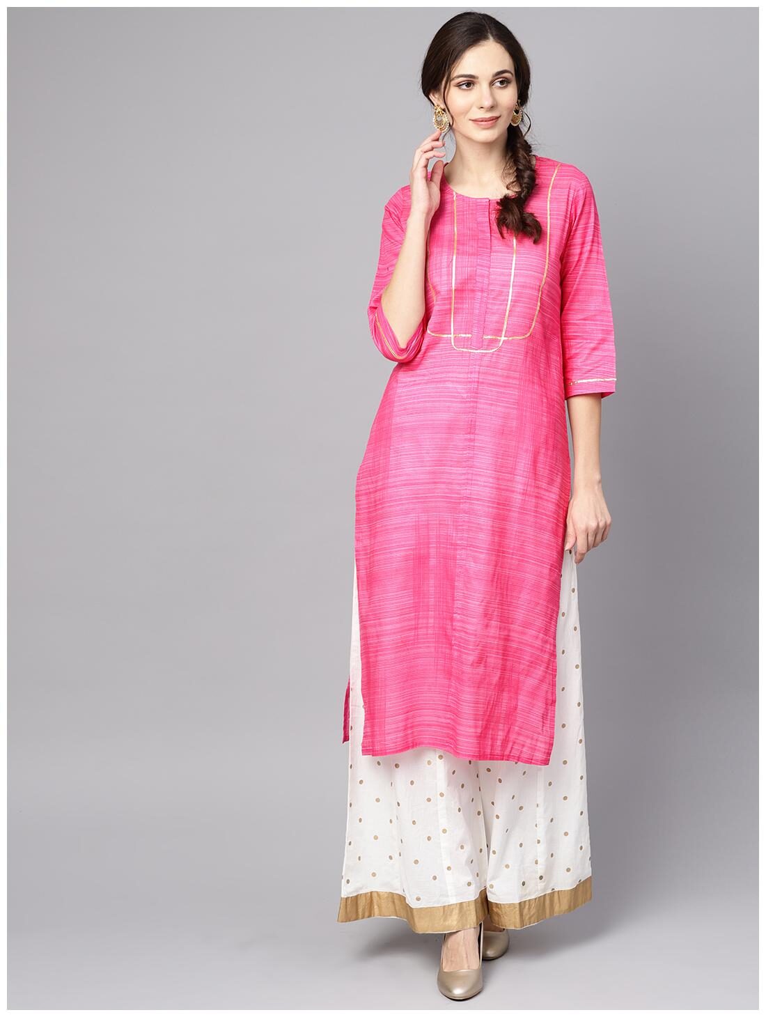 

AASI- HOUSE OF NAYO Women Pink Solid Straight Kurta