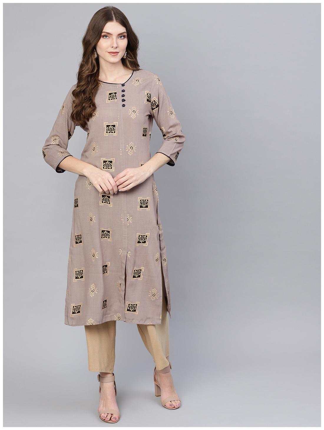 

AASI- HOUSE OF NAYO Women Black Printed Straight Kurta