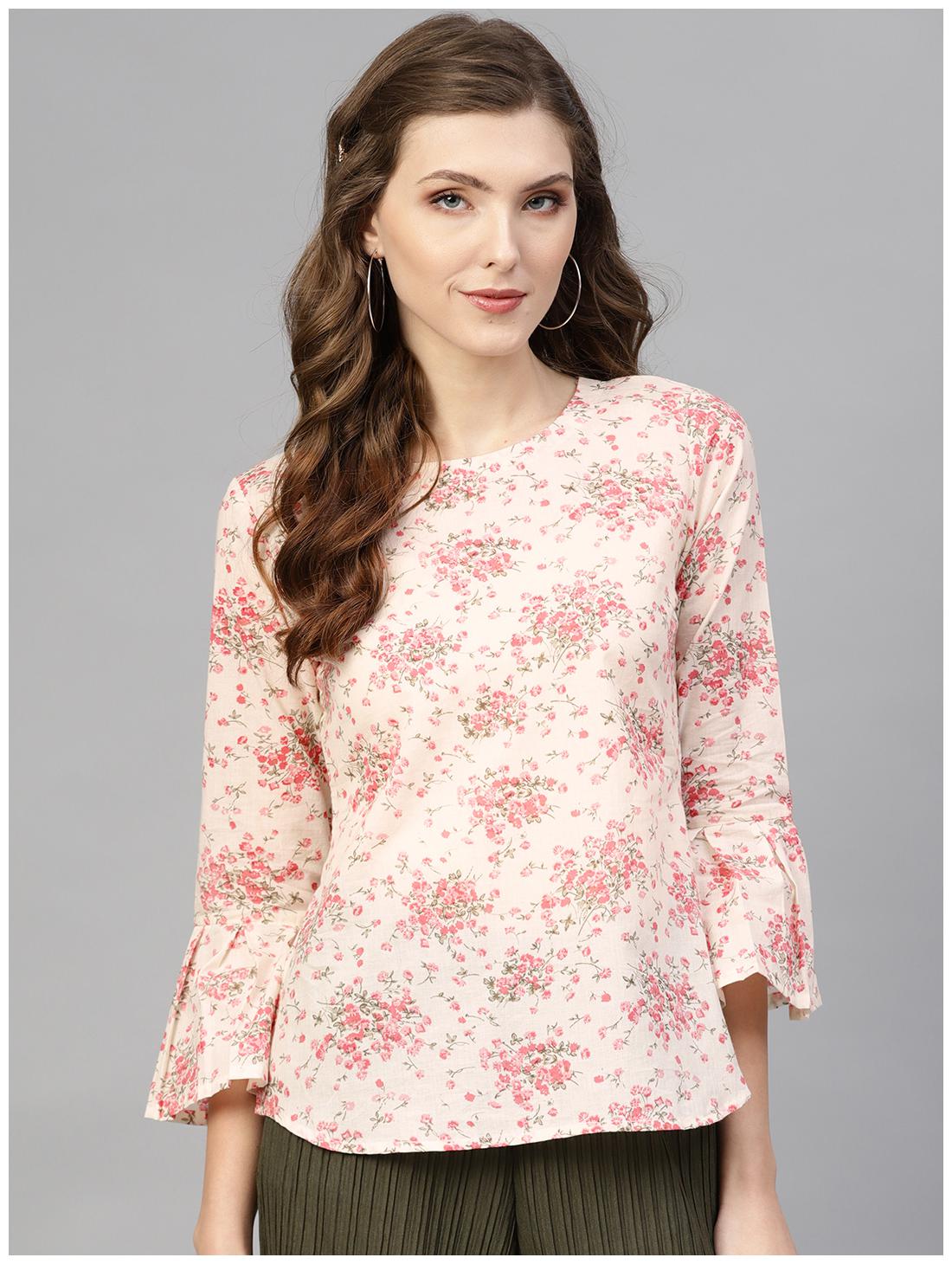 

AASI- HOUSE OF NAYO Women Cotton Printed White Regular Top