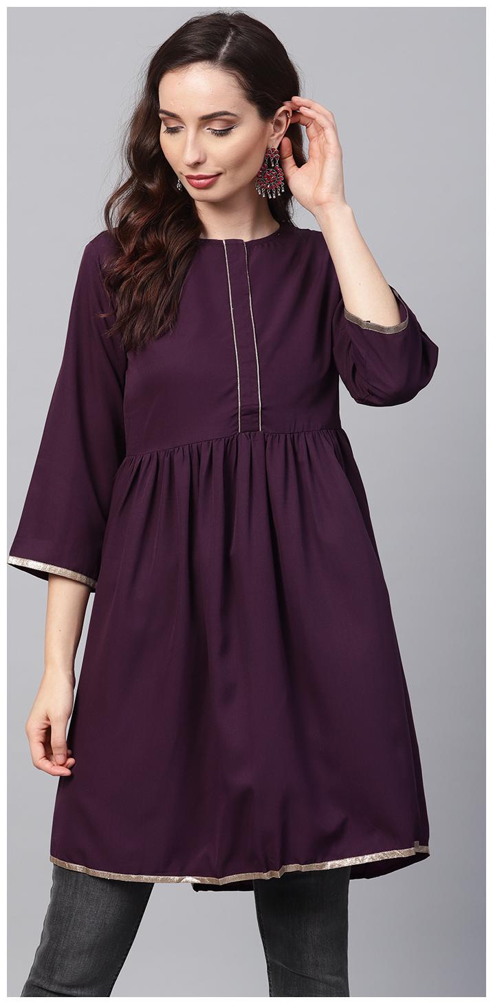 

AASI- HOUSE OF NAYO Solid Purple Tunic emblished with Gota 3 4 sleeves
