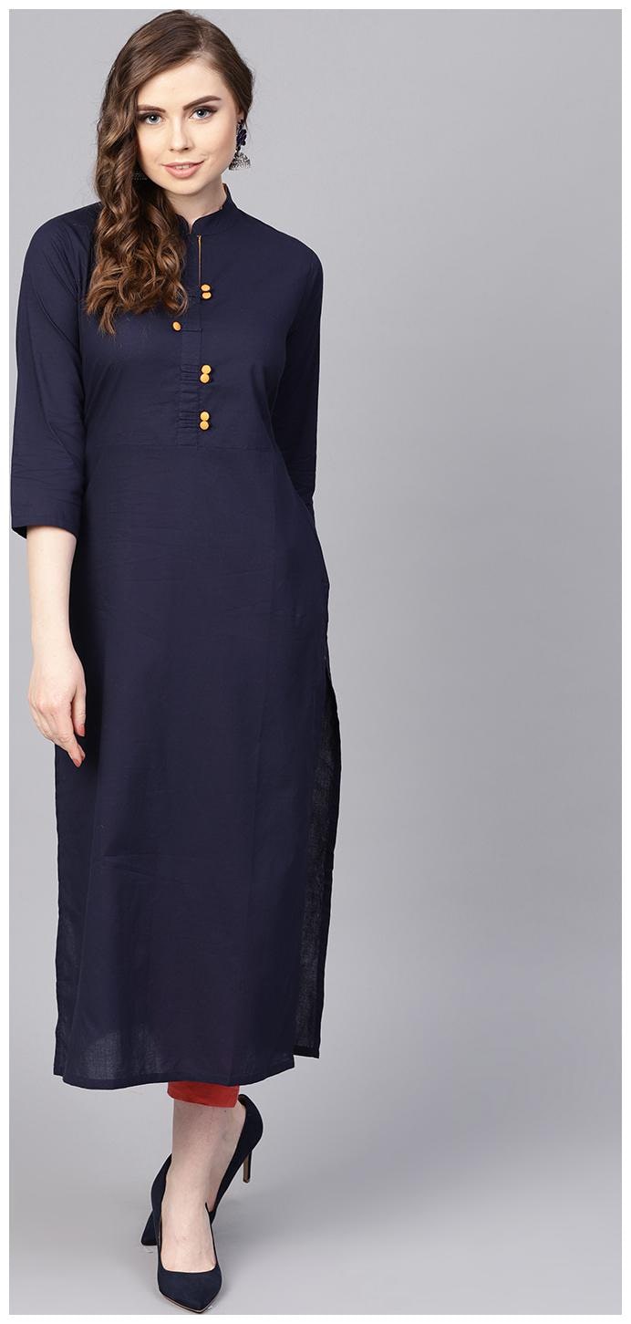 

AASI- HOUSE OF NAYO Women Navy Blue Solid Straight Kurta