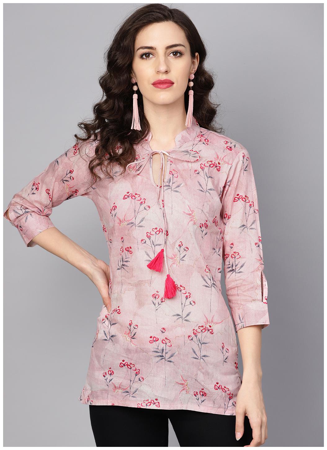 

Aasi- House Of Nayo Cotton Floral Women Regular Tunic - Pink