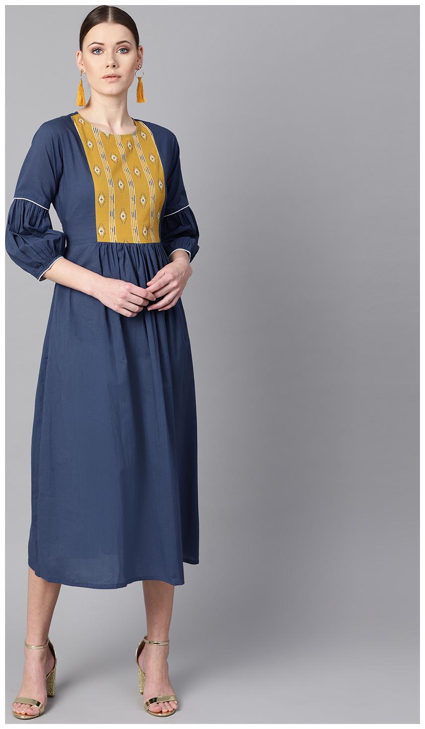 

AASI- HOUSE OF NAYO Cotton Printed Anarkali Kurti Dress- Blue