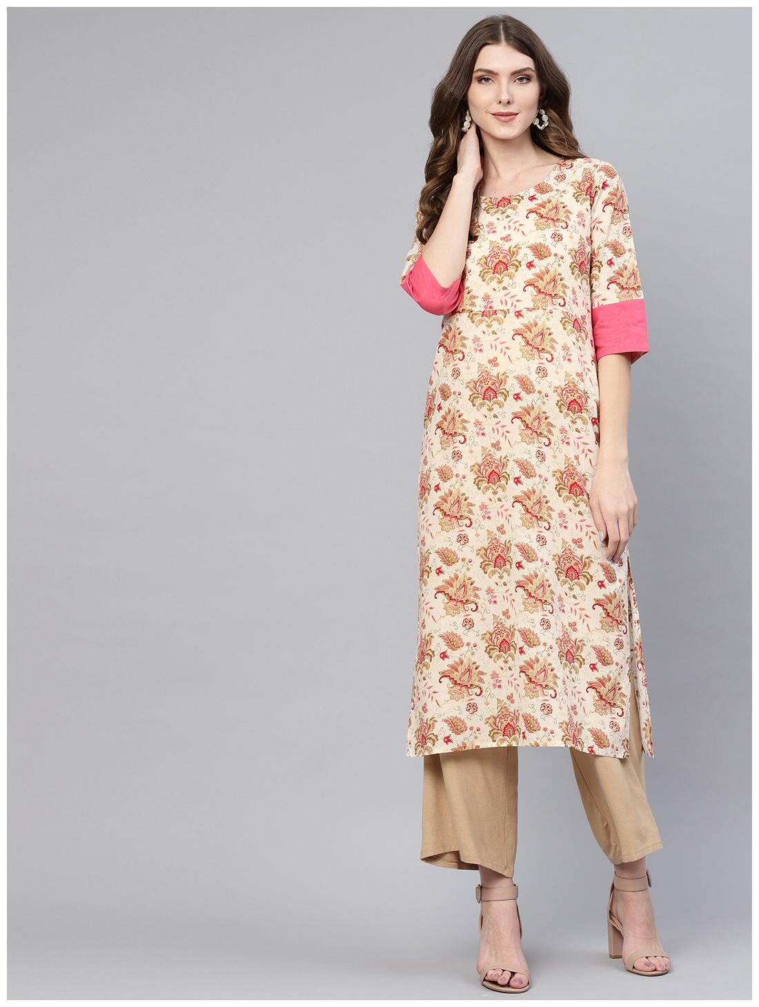

AASI- HOUSE OF NAYO Women Pink Printed Straight Kurta
