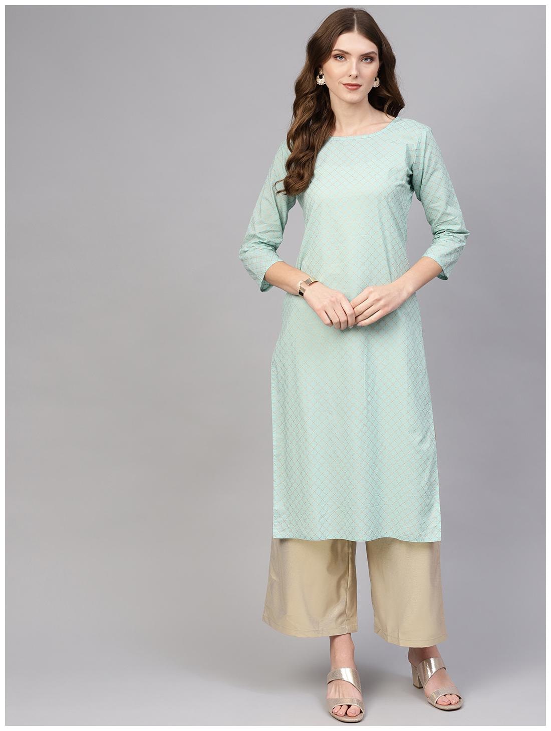 

AASI- HOUSE OF NAYO Women Green Printed Straight Kurta