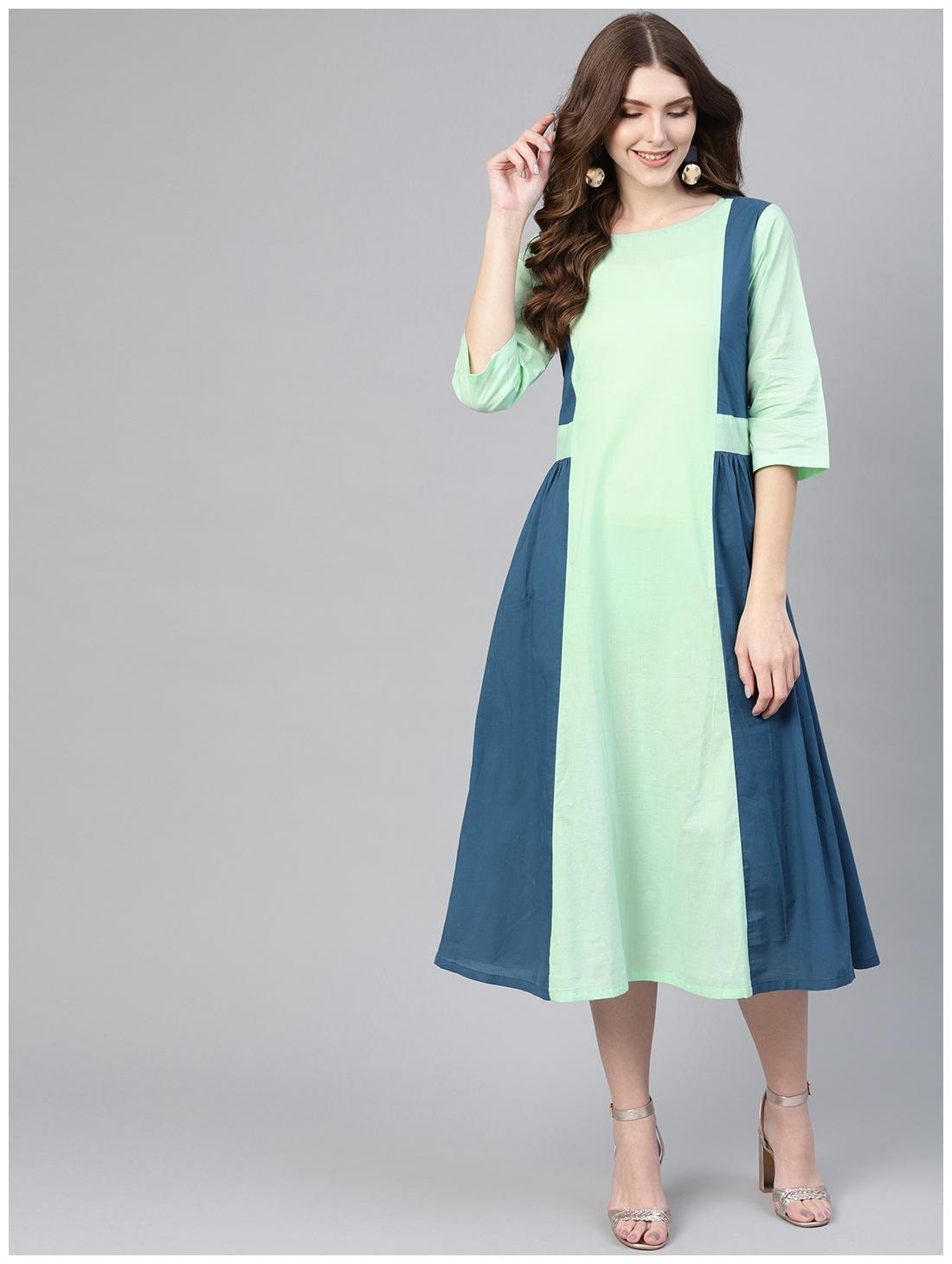 

AASI- HOUSE OF NAYO Sea green Colorblocked Maxi dress