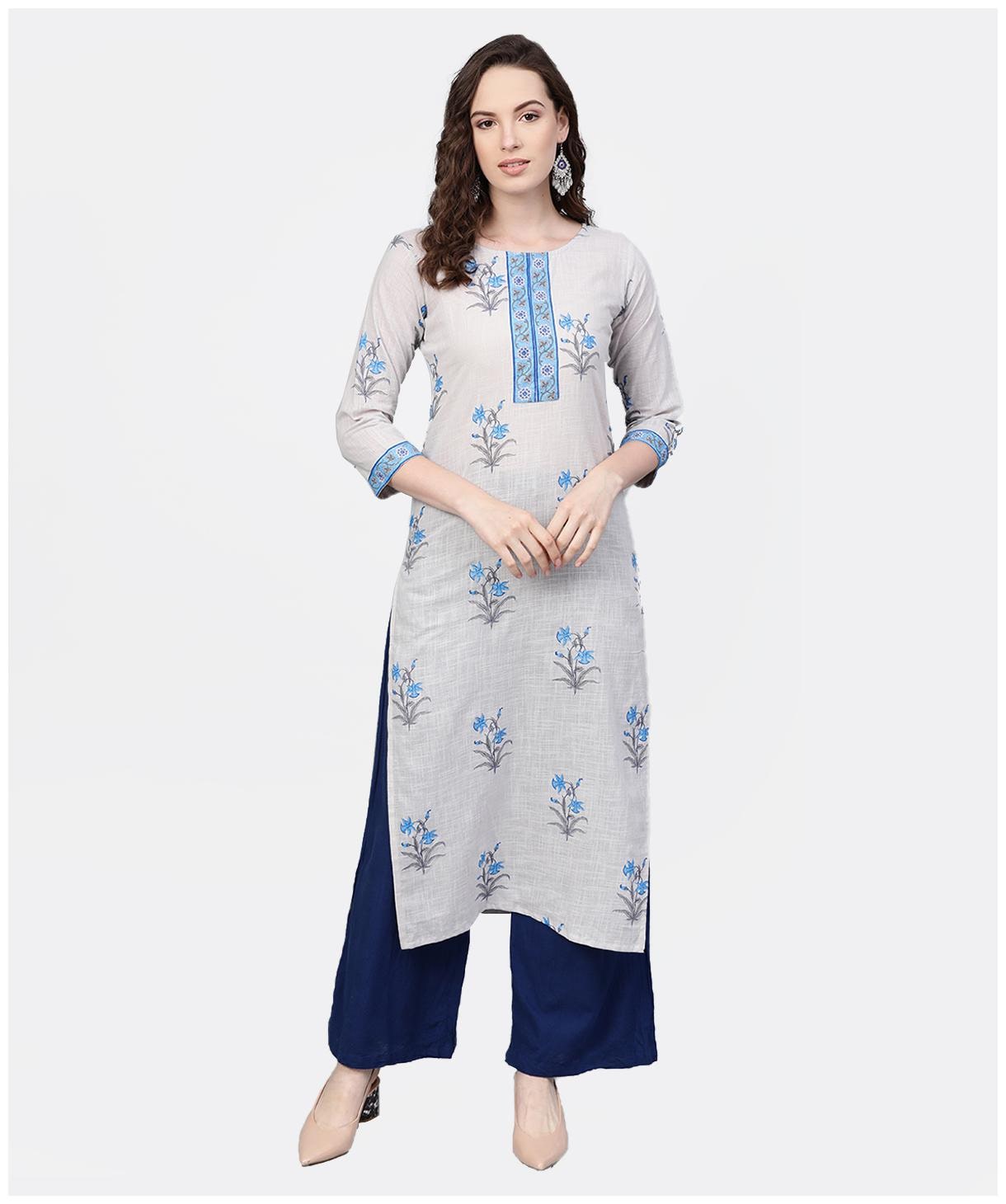 

AASI- HOUSE OF NAYO Women Off White Floral Straight Kurta