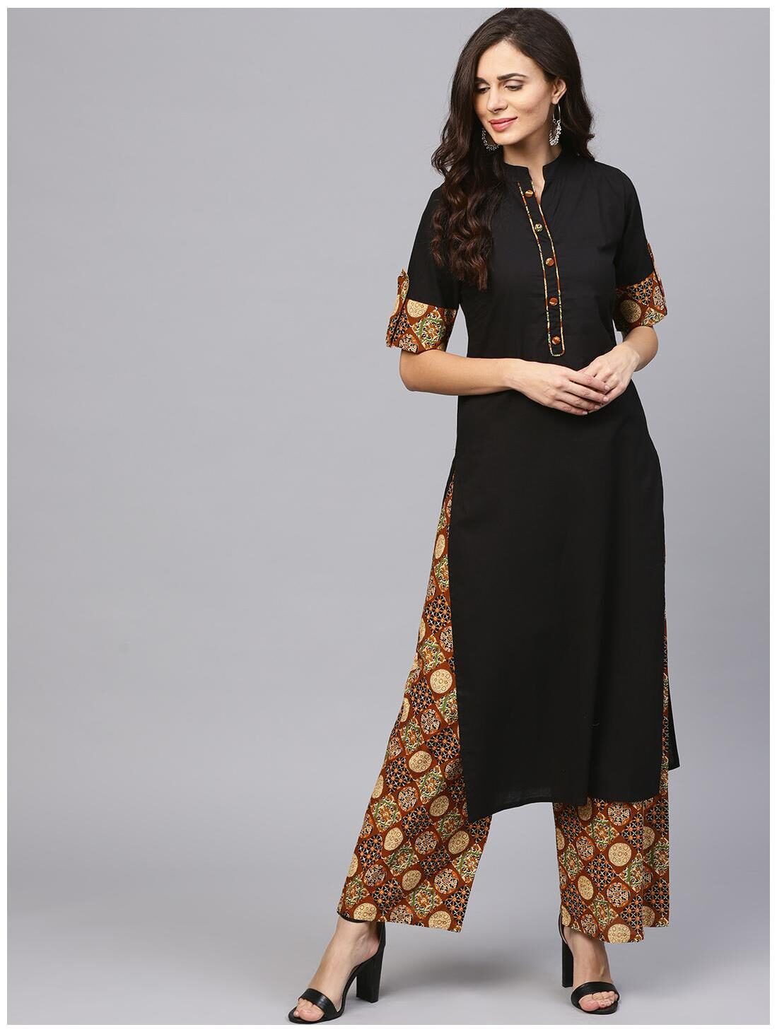 

AASI- HOUSE OF NAYO Madarin Collar And Front Placket Cotton Kurta With Free Palazzo