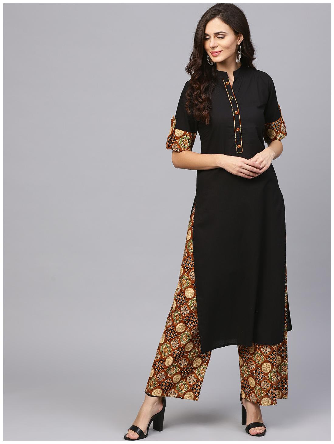 

AASI- HOUSE OF NAYO Madarin Collar And Front Placket Cotton Kurta With Free Palazzo