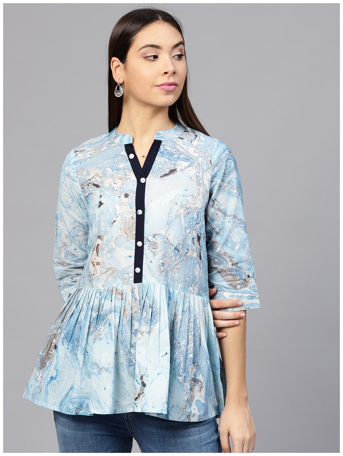 

AASI- HOUSE OF NAYO Women Printed Regular top - Blue