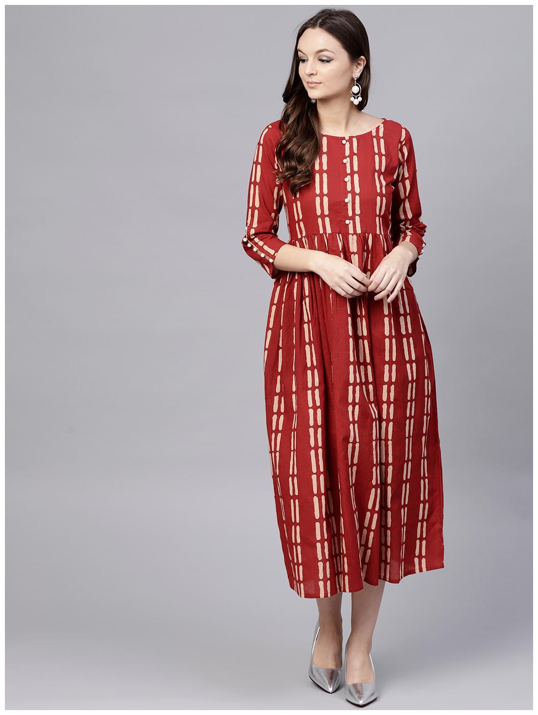 

AASI- HOUSE OF NAYO Women Maroon Printed Anarkali Kurta