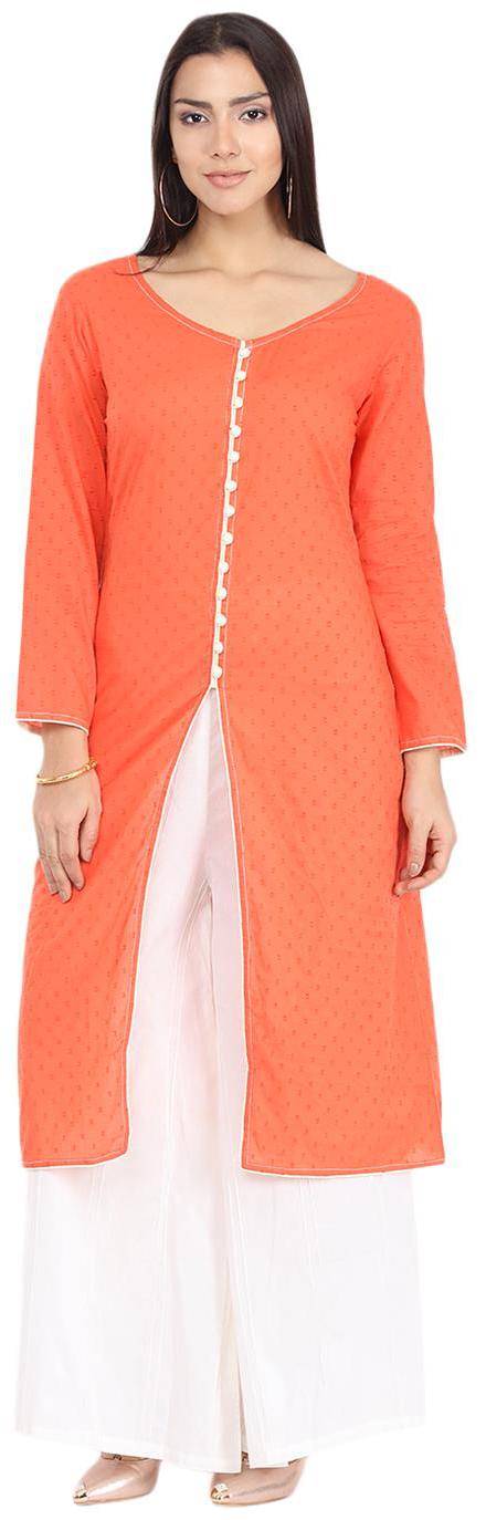 

AASI- HOUSE OF NAYO Women Orange Solid Straight Kurta