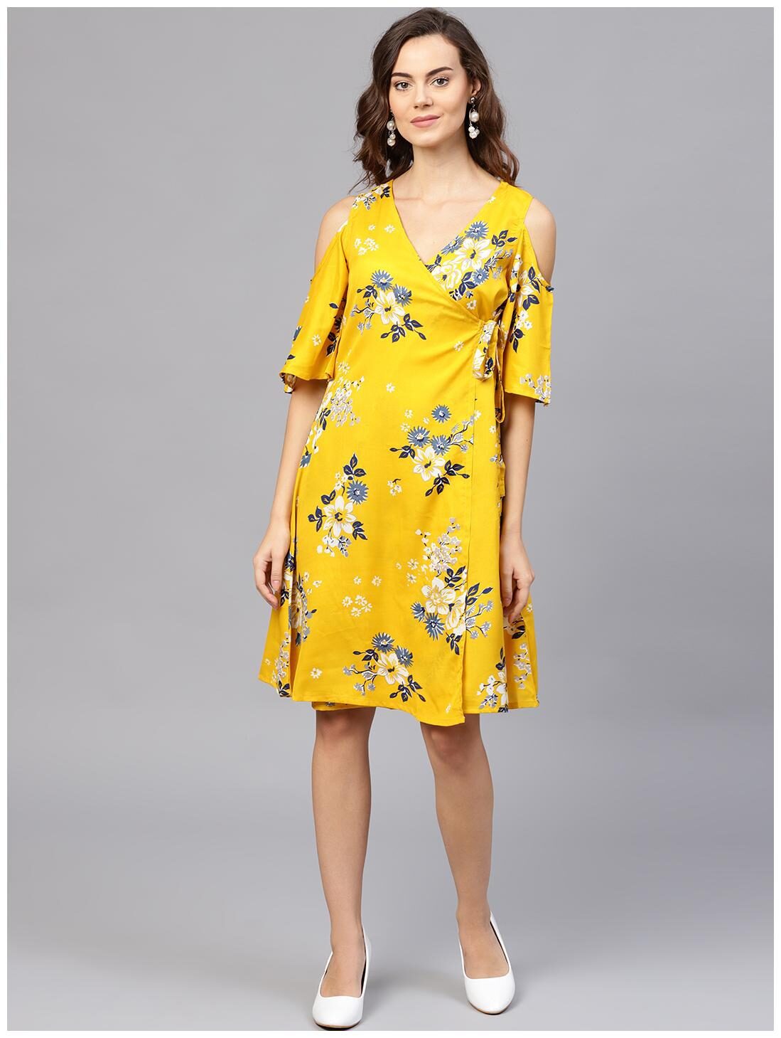 

AASI- HOUSE OF NAYO Yellow Printed A-line dress