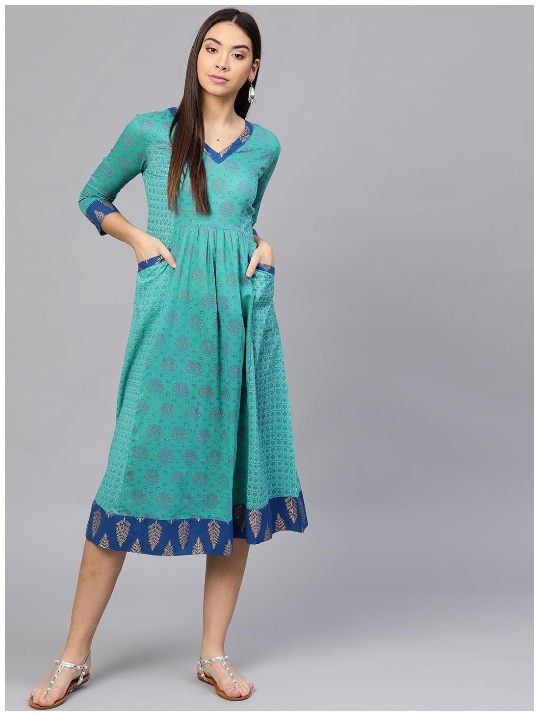 

AASI- HOUSE OF NAYO Green Printed Maxi dress
