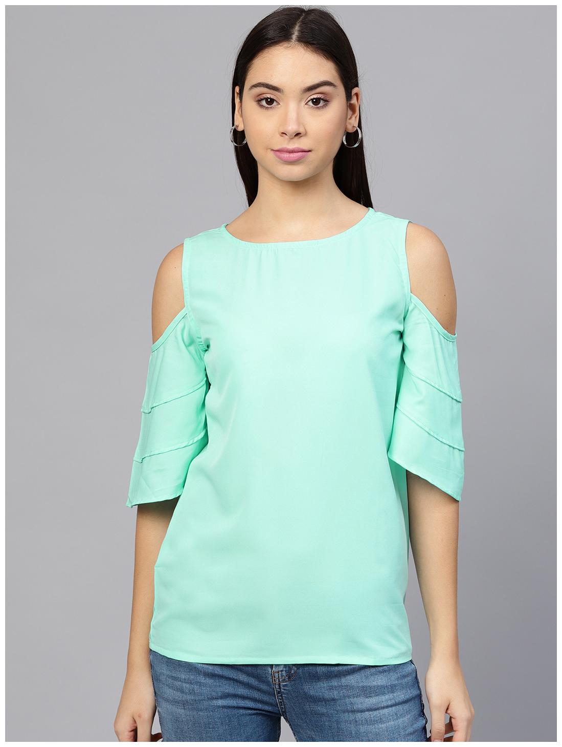 

AASI- HOUSE OF NAYO Women Solid Regular top - Green