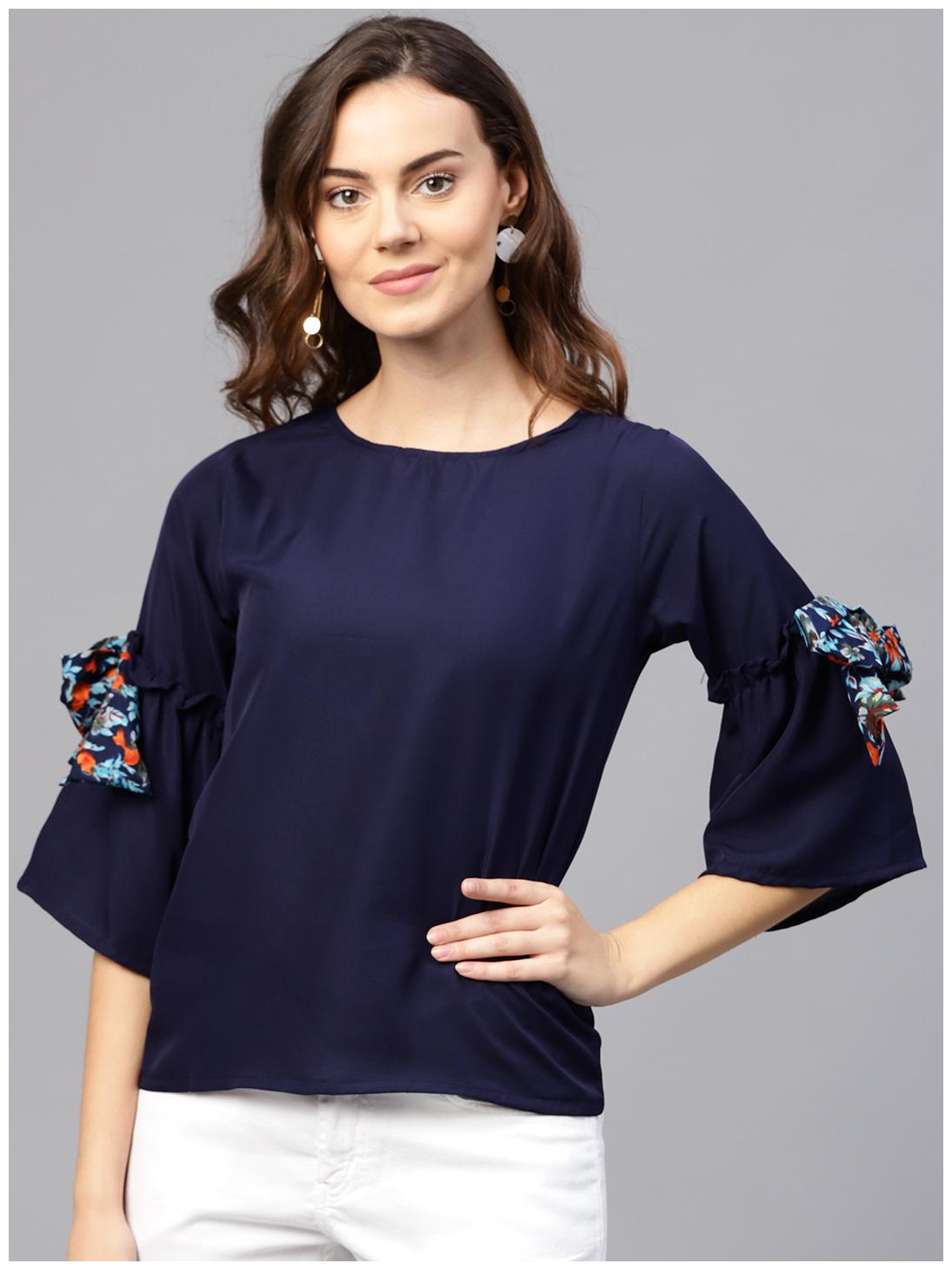 

AASI- HOUSE OF NAYO Women Solid Regular top - Blue