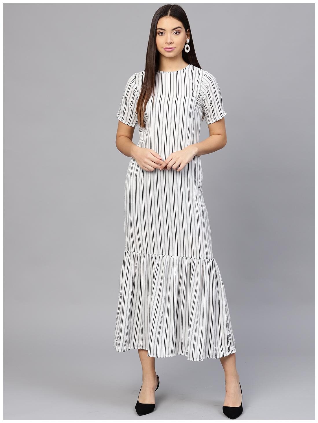 

AASI- HOUSE OF NAYO White Striped Fit flare dress