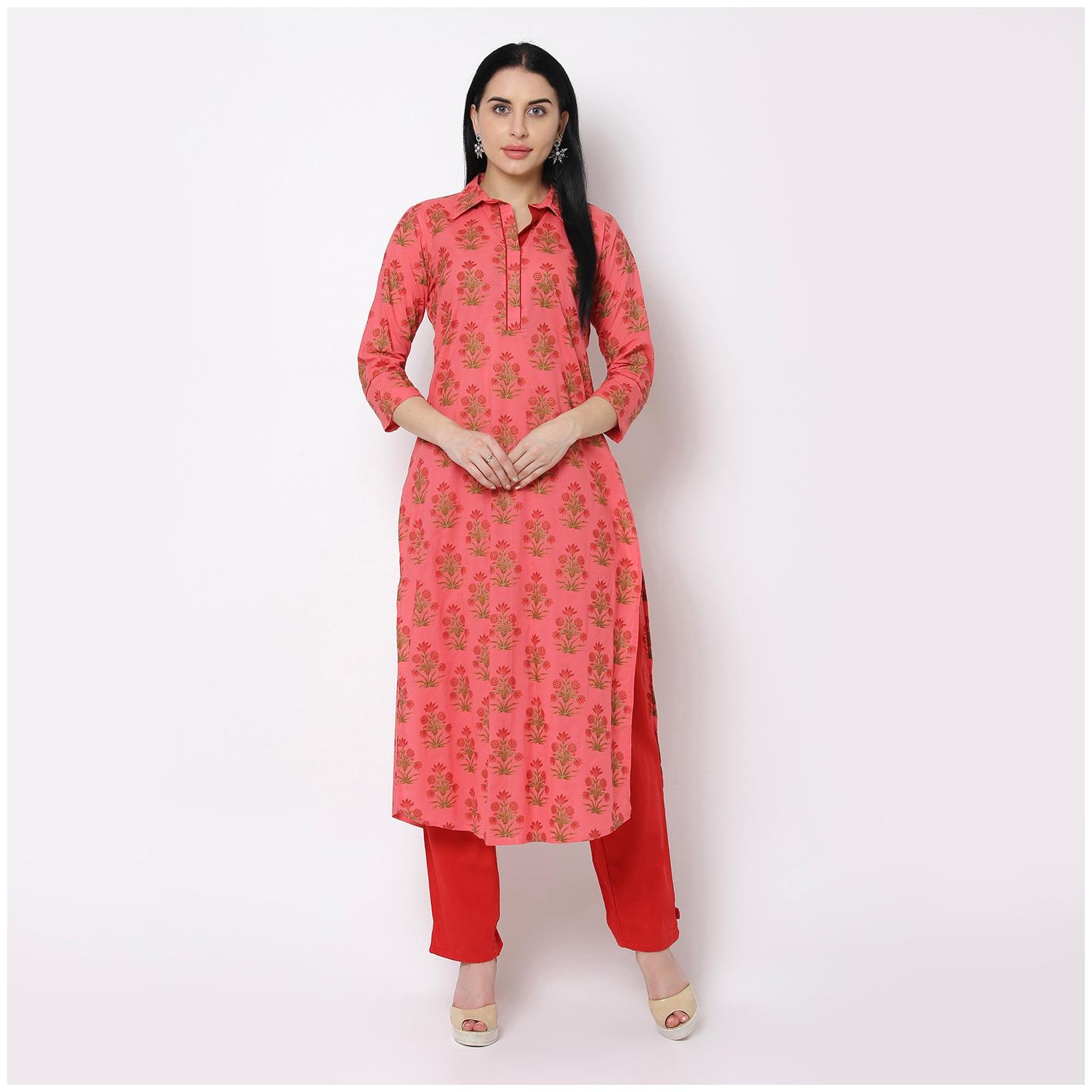 

Aasiya Women Pink Floral Straight Kurta