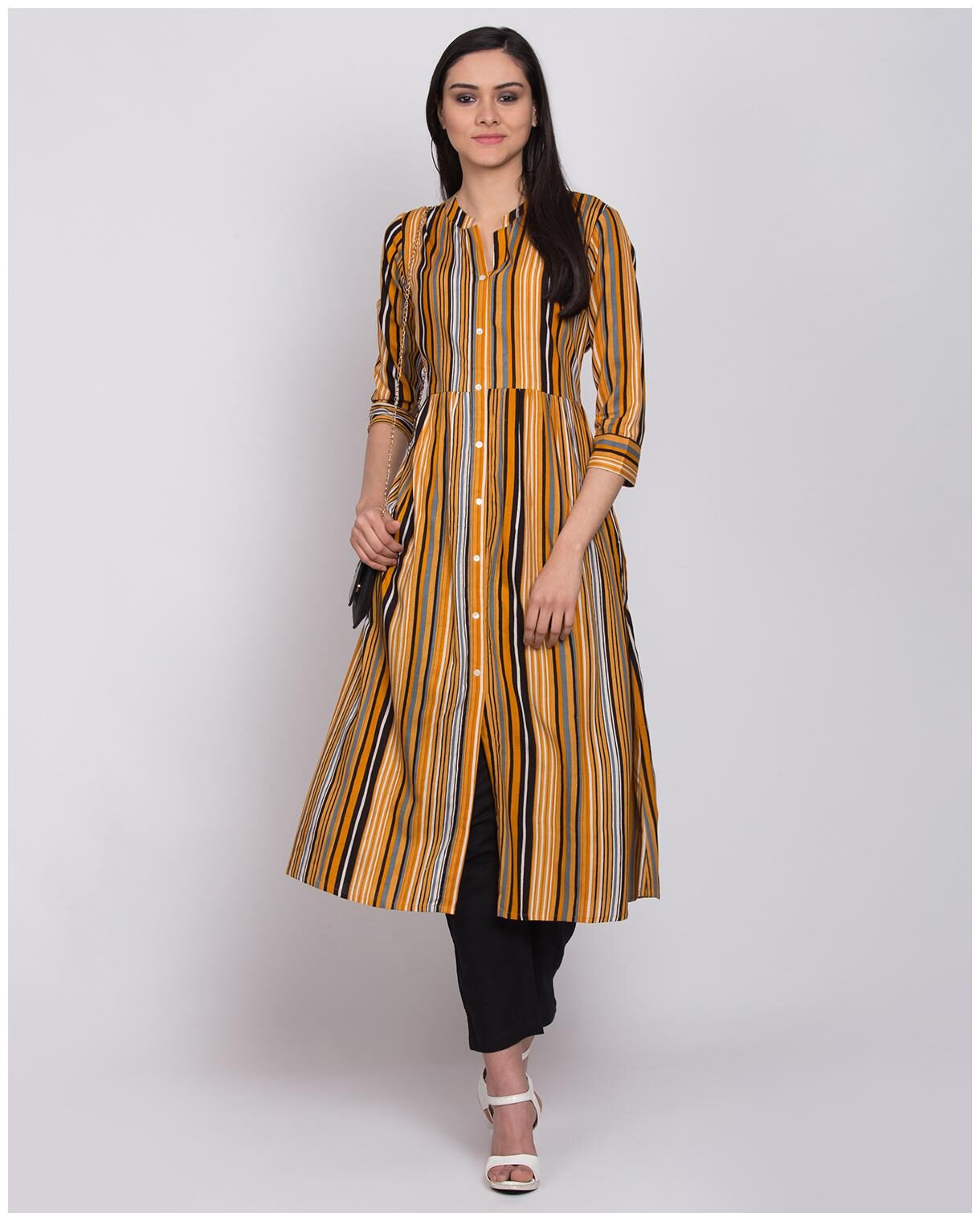 

Aasiya Cotton Yellow Striped Kurta For Women