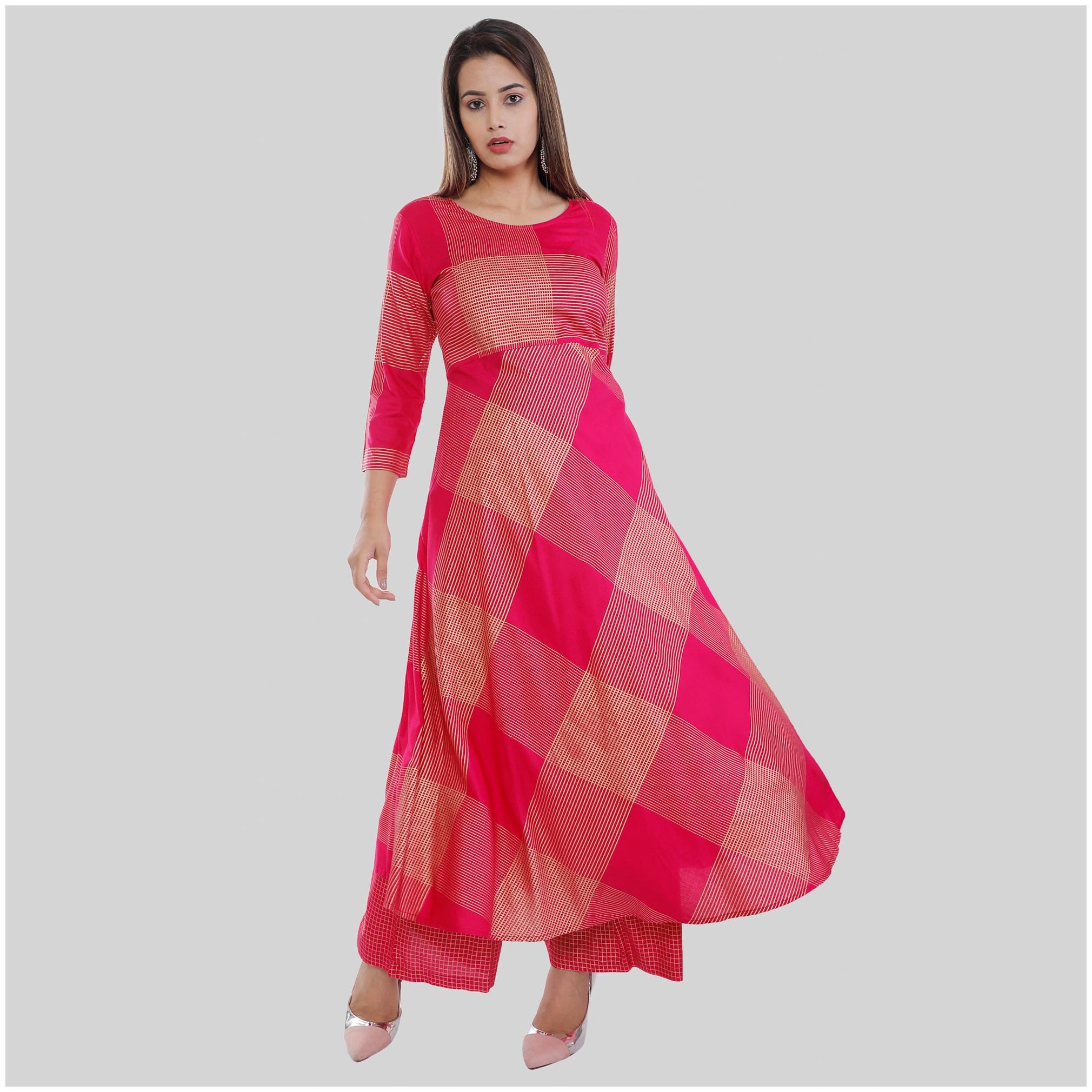 

AASIYA Pink Color Gold Printed Rayon Kurta Palazzo Set
