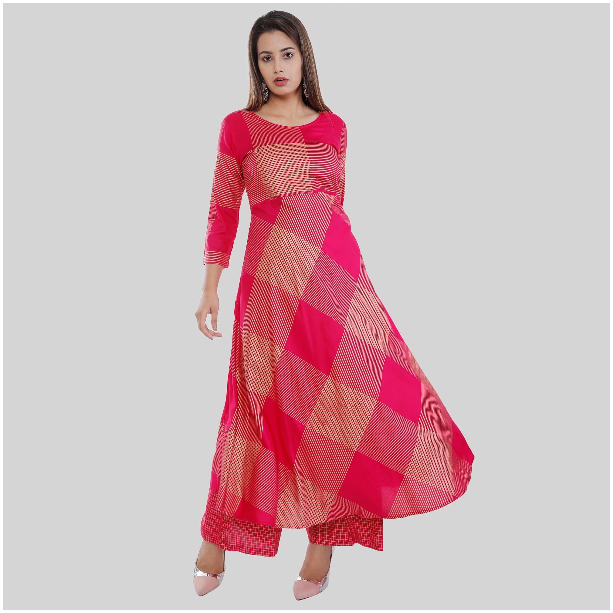 

AASIYA Pink Color Gold Printed Rayon Kurta Palazzo Set