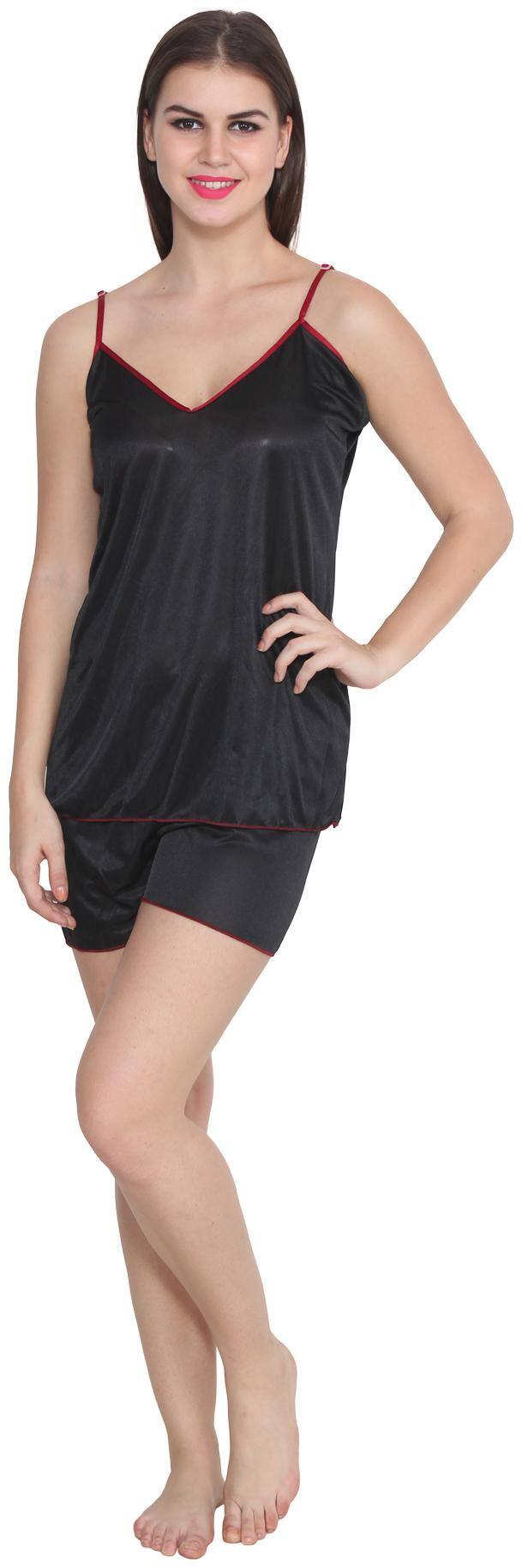 ABACADA'S GAJAB Women Satin Solid Top and Shorts Set - Black
