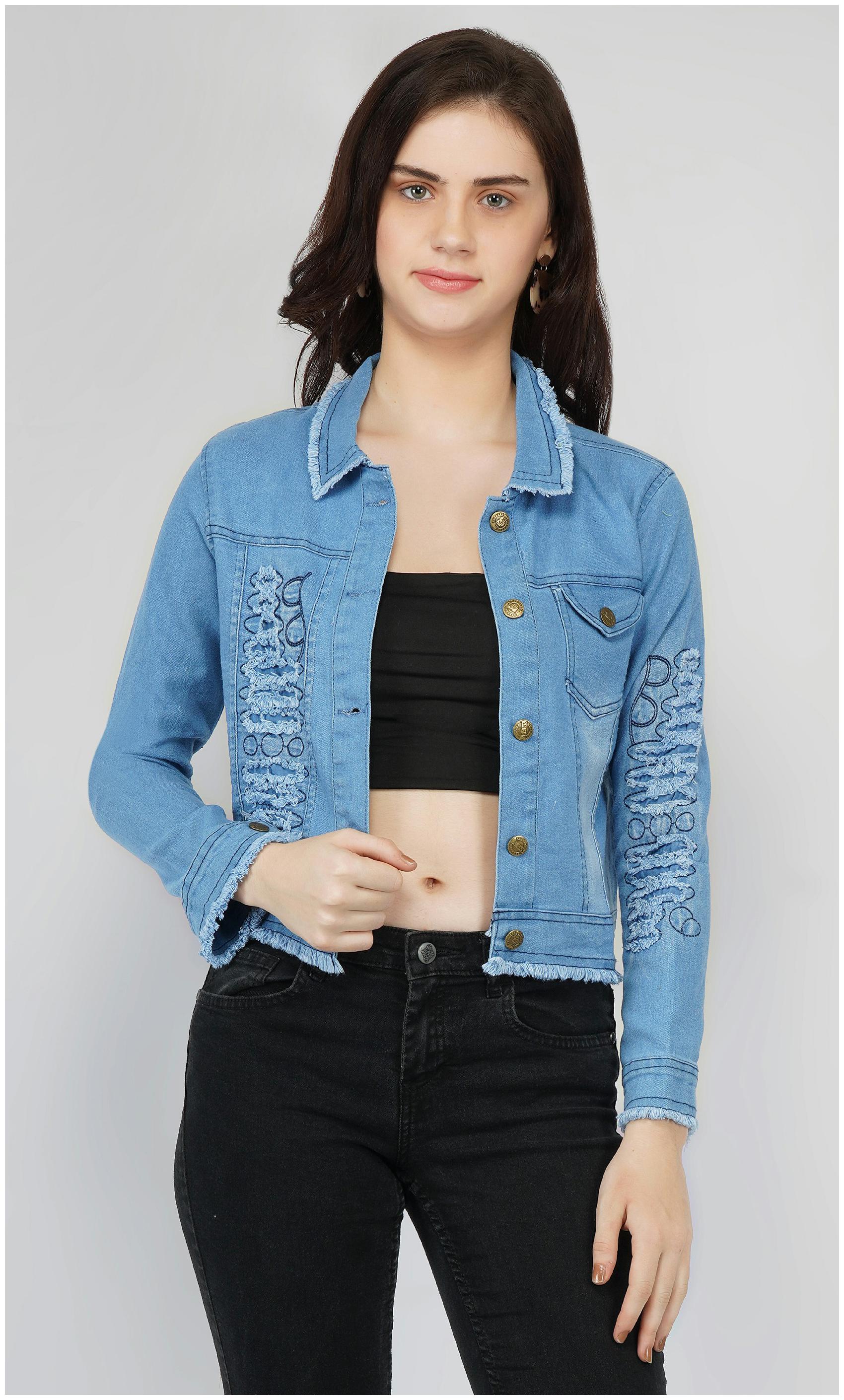 

ABelya Women Washed Denim Jacket - Blue