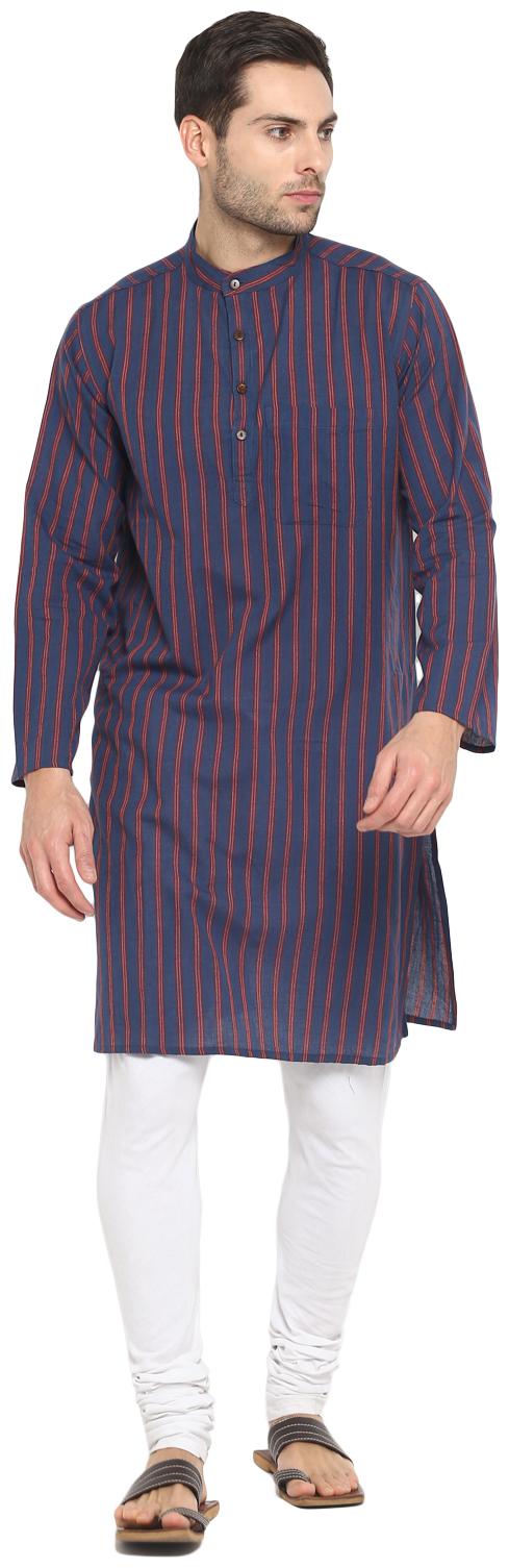 

Abhiyuthan Men Cotton Striped Navy Blue Kurta