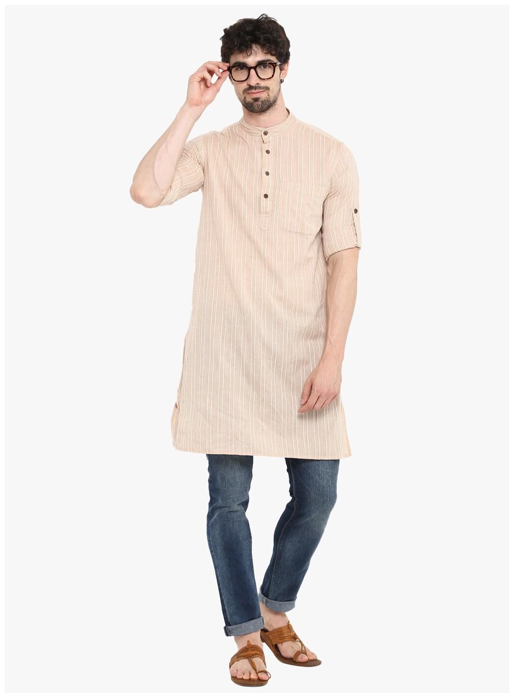 

Abhiyuthan Men Beige Regular Fit Kurta